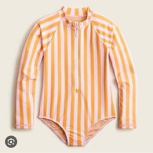 NWT J Crew Girl’s long sleeve rash guard one piece swim suit Size 10